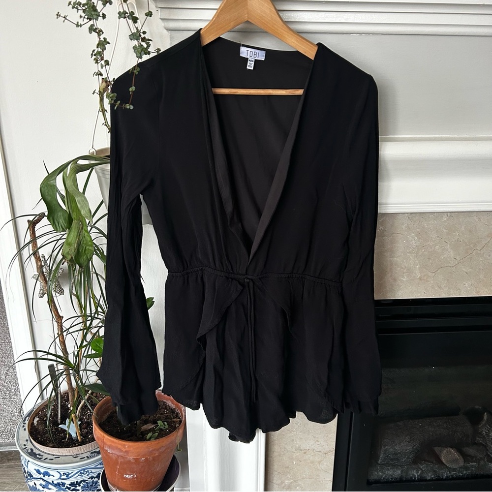 Tobi Black Flare Long Sleeved Romper